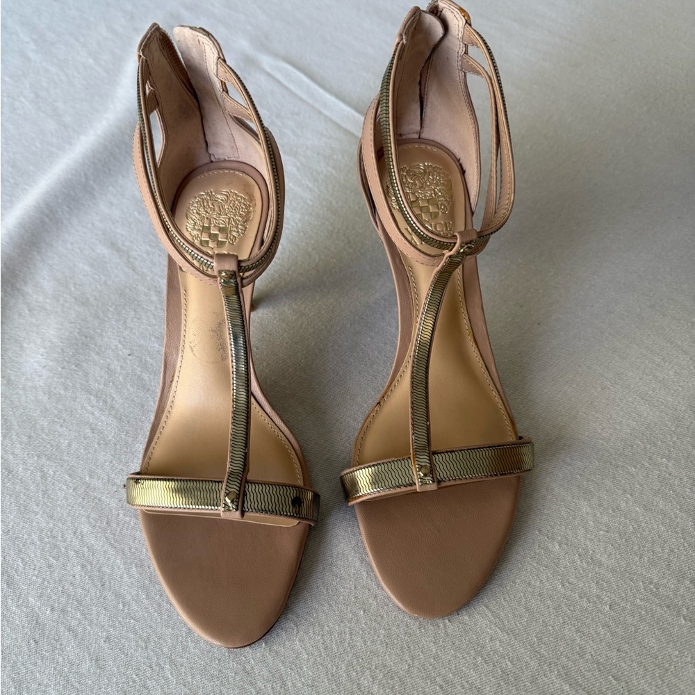 Vince Camuto Gold Tan Sandals with Sleek Straps